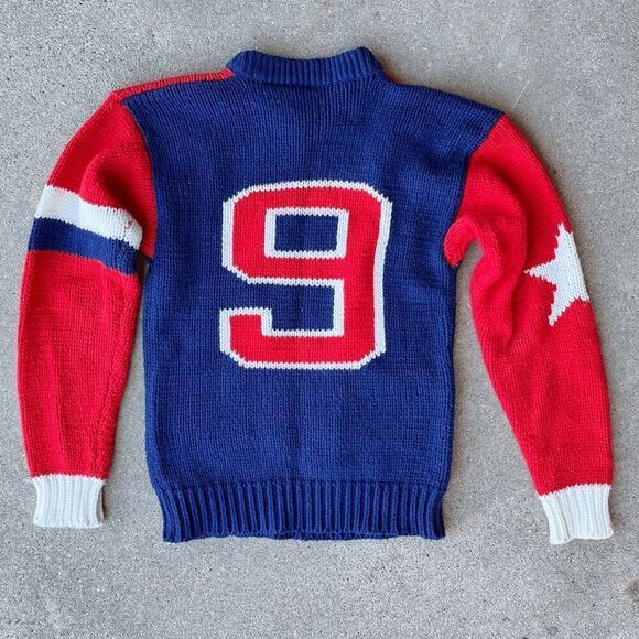 Vintage 80s TG KIDS Retro Sporty Knit Sweater Jersey Style w/ Number 9, Stars, M - Picture 4 of 4